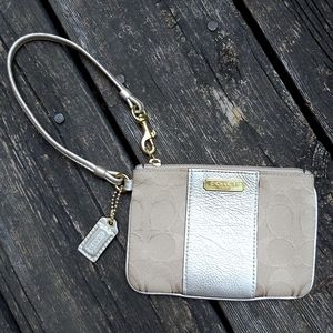 Coach Beige Signature With Gold Accent Wristlet